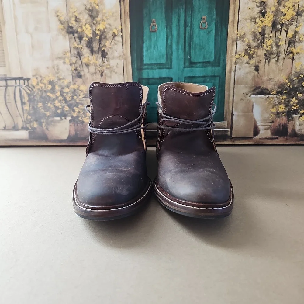 Cole Haan Mens 11.5M Brown Leather Chukka Boots Suede Collar Lace Up C24533